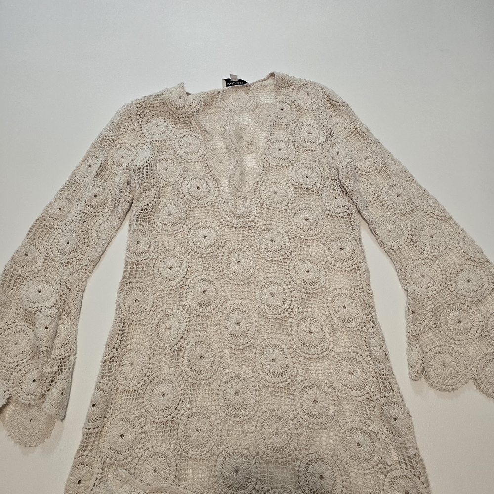 Ronny Kobo Sheer Crochet Casual Dress Cotton Long sleeves V-neck Pull-on Size M - Picture 4 of 13